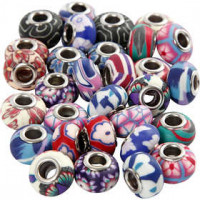 Perles de charme en pâte, d: 11-14 mm, la taille du trou 4,5 mm, Couleurs assorties, 30assortis [HOB-69785]