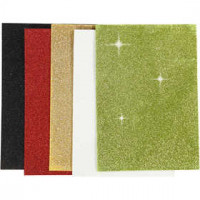 Feuilles de mousse EVA, A5 15x21 cm, épaisseur 2 mm, Couleurs assorties, glitter, 5flles [HOB-769011]