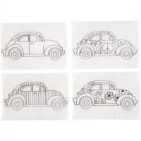 Feuilles de plastique thermorétractable avec motifs, feuille 10,5x14,5 cm, transparent mat, voitures, 4flles [HOB-79074]