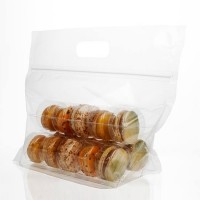 Sac plastique à macarons avec poignées et set de fermeture, sachets de 15 (100 pièces) [MBG6]