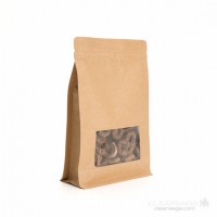 Kraft Box Bottom Zipper Pouches w/Window 12.7 x 7.6 x 20.3cm (100 Pieces) [SQMS7K]