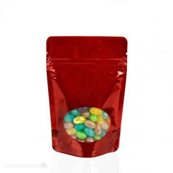 Red Oval Window Zipper Pouch Bags 13 x 7.9 x 20.6cm (650ml) (100 Pieces) [ZBGO3R]